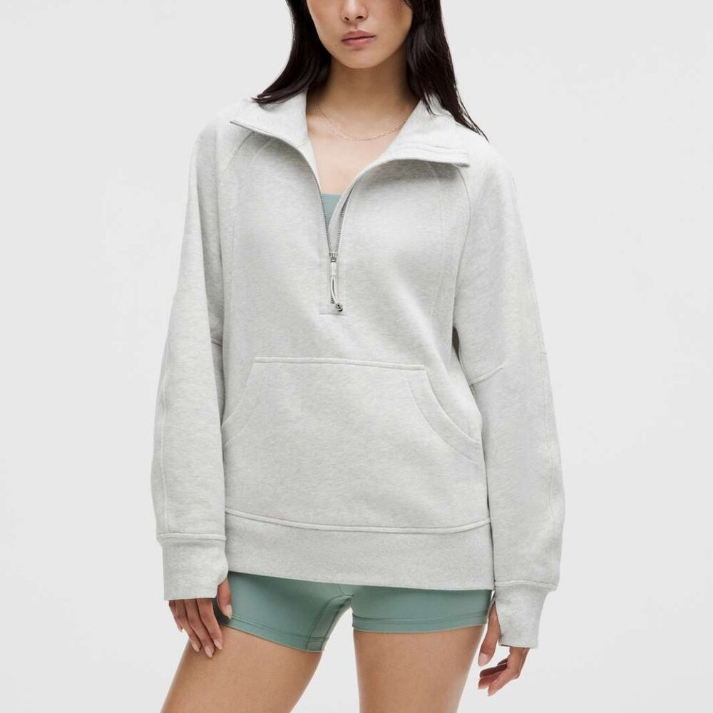Scuba Oversized Funnel Neck Half-Zip (Full Length) — Heathered Core Ultra Light